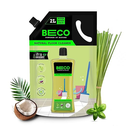Beco Natural Disinfectant Surface & Floor Cleaning Liquid | 2L Refill Pack | Non Toxic Germ Kill Formula | Lemongrass & Basil Freshness |Safer than Phenyl| Kids Safe, Pet Friendly Floor Cleaner Liquid