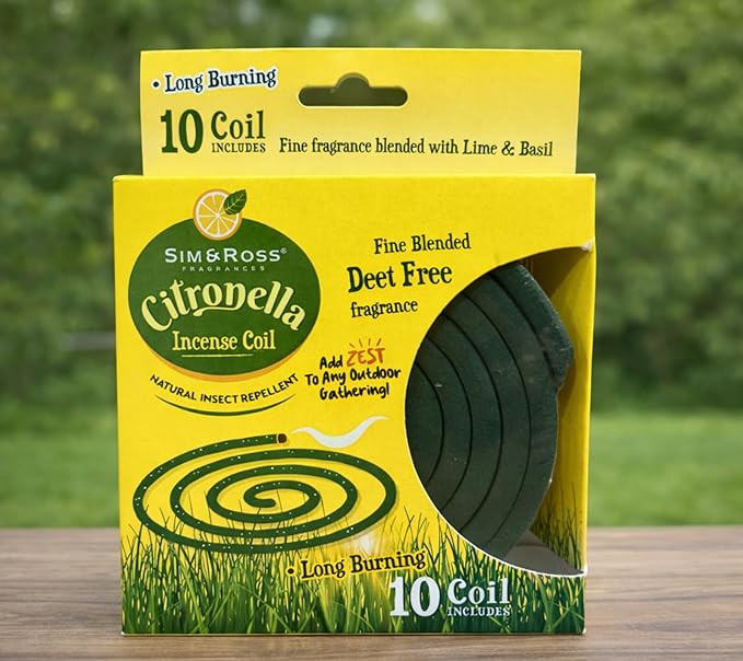 Sim & Ross Citronella Incense Coil – DEET Free Natural Insect Repellent, Long Burning Mosquito Coil for Outdoor Use, Pack of 1 (10 Coils Inside)