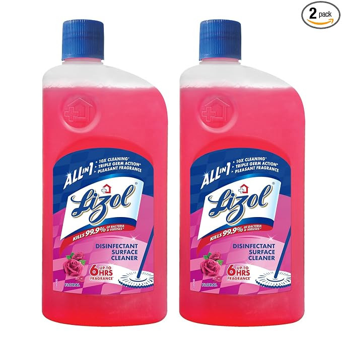 Lizol Disinfectant Surface & Floor Cleaner Liquid, Floral - 625 ml (Pack of 2) | Suitable for All Floor Cleaner Mops | Kills 99.9% Germs| India's #1 Floor Cleaner