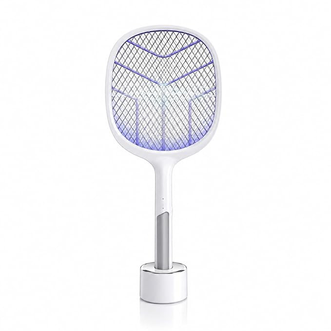 Grunt Solutions Rechargeable Mosquito Racket & Bat with UV Light & Stand – 1300mAh Electric Bug Zapper for Mosquitoes, Flies & Insects | Safe, Long-Lasting Rechargeable Swatter