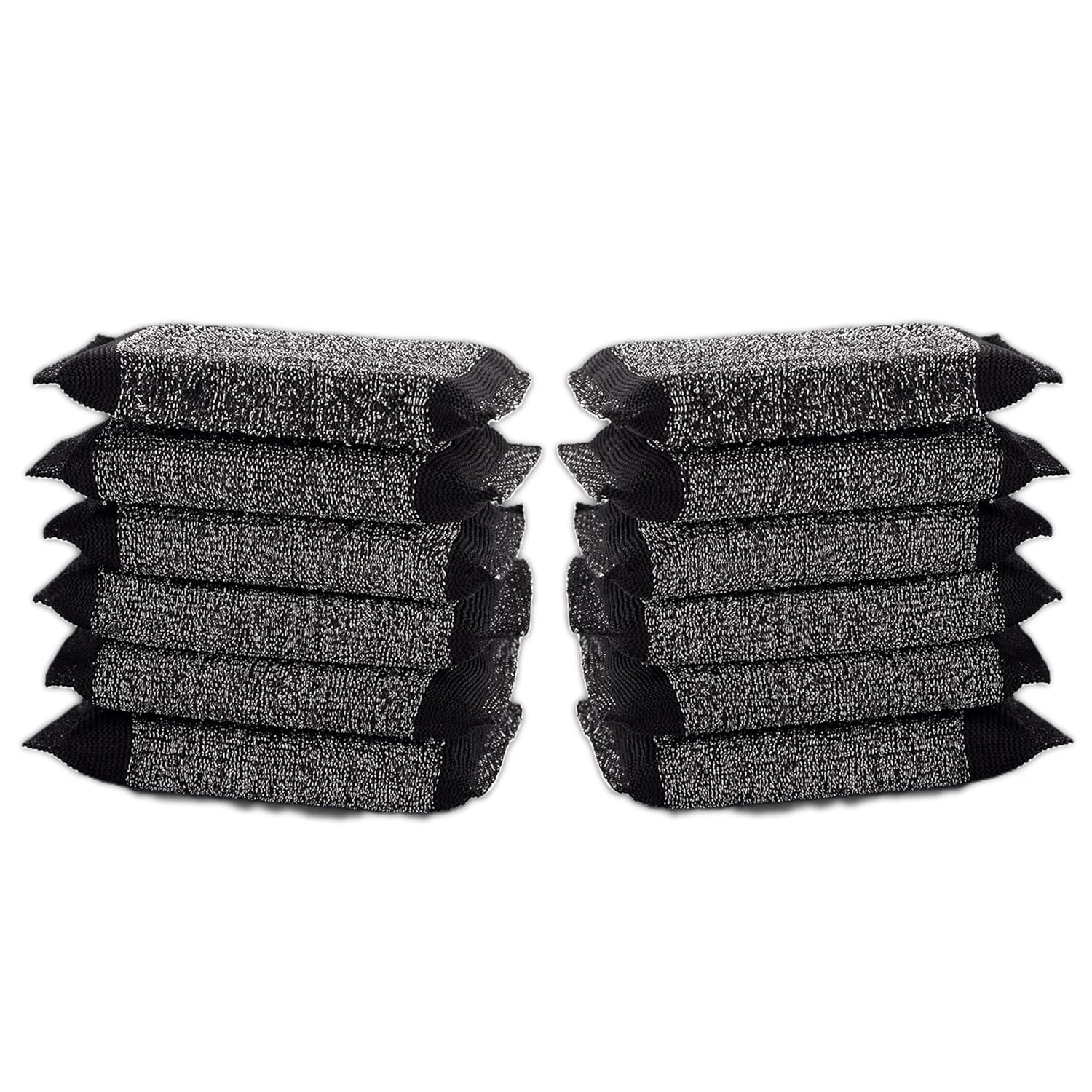 Kitchen Cleaning Black Metallic Scrub Pad, Black Steel Loops, Advanced Ultrasonic Sealing, Pack of 12