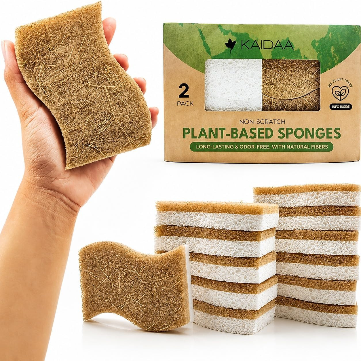 Kaidaa Natural Kitchen Sponges | 100% Coconut Coir Scrubber Sponge for Dishwashing | Eco Friendly, Non Toxic & Biodegradable Cleaning Sponges for Kitchen | Long-Lasting Dish Scrub Pads (2)