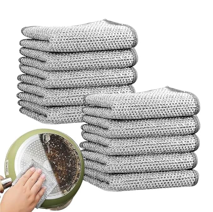 KASHIVAL Scrub Pad Non-Scratch for Cleaning Dishes & Sinks, Pots, Pans Replace Kitchen Sponges for Dishwashing with Our Scouring Pads Stainless Steel Scrubber Wire Dishcloth for Washing (Pack of 10)