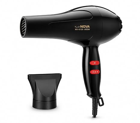 Nova 6130 Hair Dryer 1800W Powerful Hot & Cold Air Blow Dryer for Women & Men | Lightweight Hair Dryer with Styling Nozzle | Fast Drying Hair Dryer for Home, Salon & Travel Use
