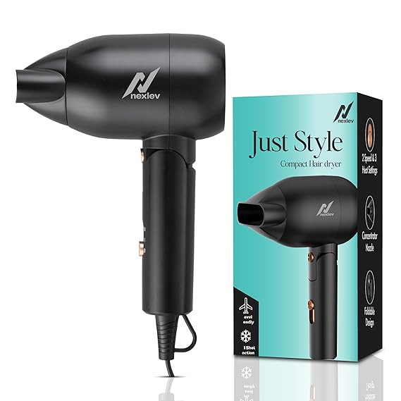 Nexlev Hair Dryer for Man & Women | 1200W Foldable Hair Dryer | Cool Shot Function | 3 Heat & 2 Speed Settings | Overheat Protection | Portable Blow Dryer for Women | Black & Copper