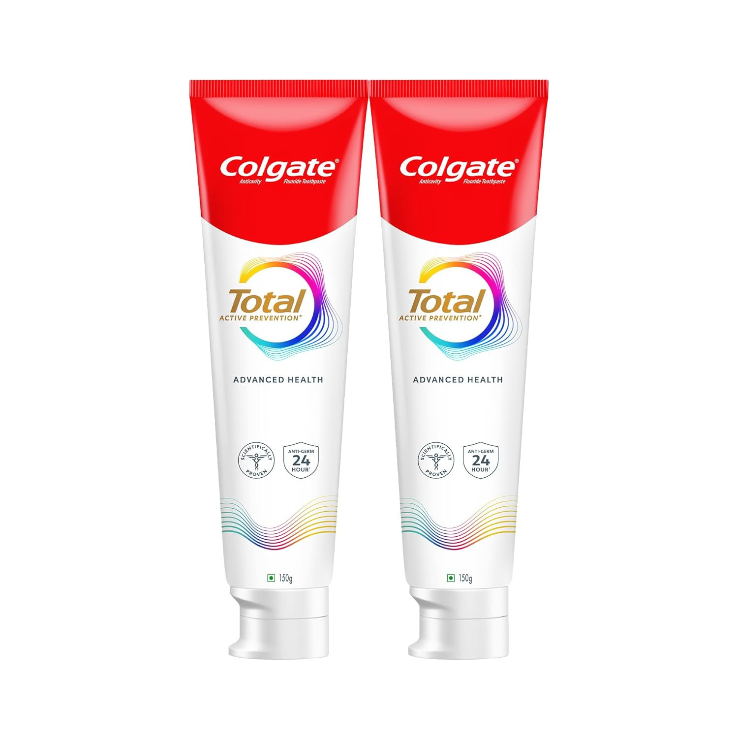 Colgate Total 300gm (2 x 150gm) Advanced Health Anti-Germ Toothpaste with Toothbrush, Tooth Paste with 12-Hour Anti-Germ & Enamel Protection, Whole Mouth Health (Combo Pack Offer)