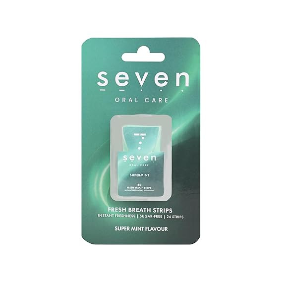 Seven Oral Care Breath Strips Super Mint | Instant Mouth Freshener | Sugar Free Dissolving Oral Strips | Fresh Breath On-the-Go | Pocket Friendly Travel Size | 24 Count
