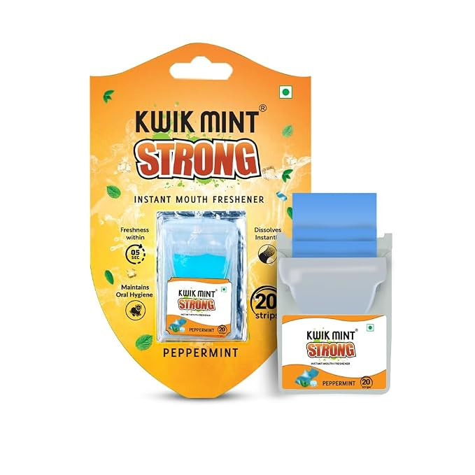Kwik Mint Sugar Free Mouth Freshener Oral Care Strips, Peppermint Flavour for Fresh Breath | Refreshes Your Throat, Clear Nostrils - 200 Strips - Pack of 10 (Blister Pack)