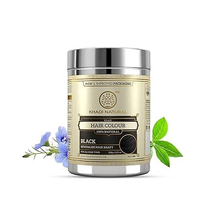 Khadi Natural Black Henna Powder | Herbal Hair Colour Powder for Natural Grey Coverage | Helps Enhance Hair Colour & Improve Hair Texture | Gentle Herbal Hair Care Formula | Suitable for Men & Women | All Hair Types | 150g