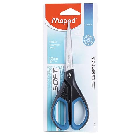 MAPED Essential Soft Scissor 17cm| Stainless Steel Blade|Multi Purpose Scissor| Ergonomic Handle| Comfortable Grip|Durable & Long Life|Smooth Cutting Performance|Ideal for Daily,Office,Household use