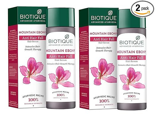 Biotique Bio Mountain Ebony Vitalizing Serum | Prevents Hair Fall & Soothes Scalp| Promotes Hair Growth | 100% Botanical Extracts | Suitable for All Skin Types | 120ml (Pack of 2)