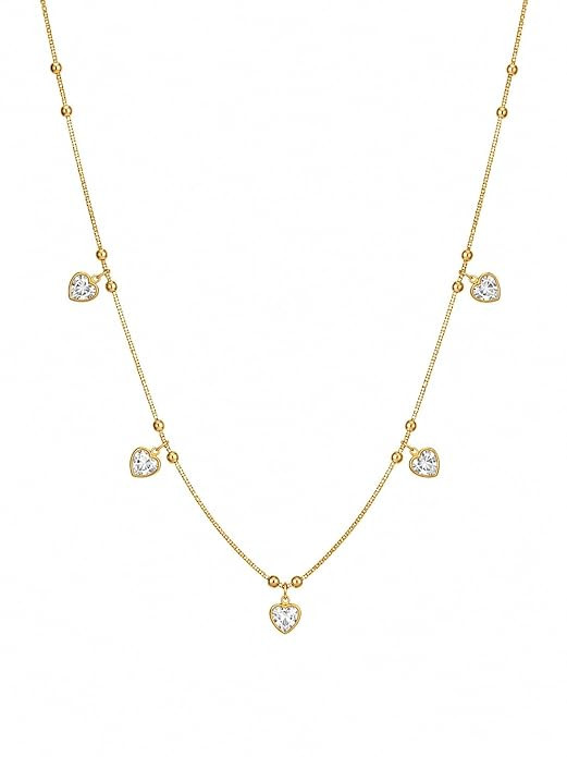 Heart Station Chain Necklace for Women | Gold Colour Artificial Fashion Jewellery | Trendy Minimal Heart Charm Chain for Girls, Daily, Party & Gift