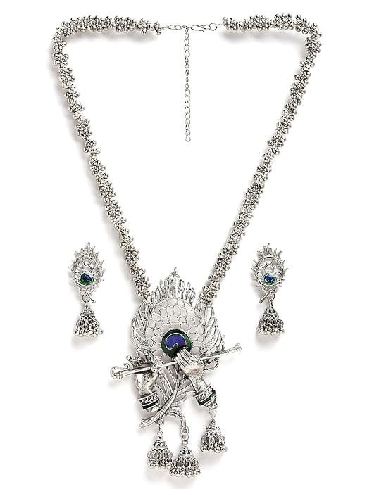 Elysian Exports Traditional Oxidised Black Silver Necklace with Earrings Jewellery Set for Women J141