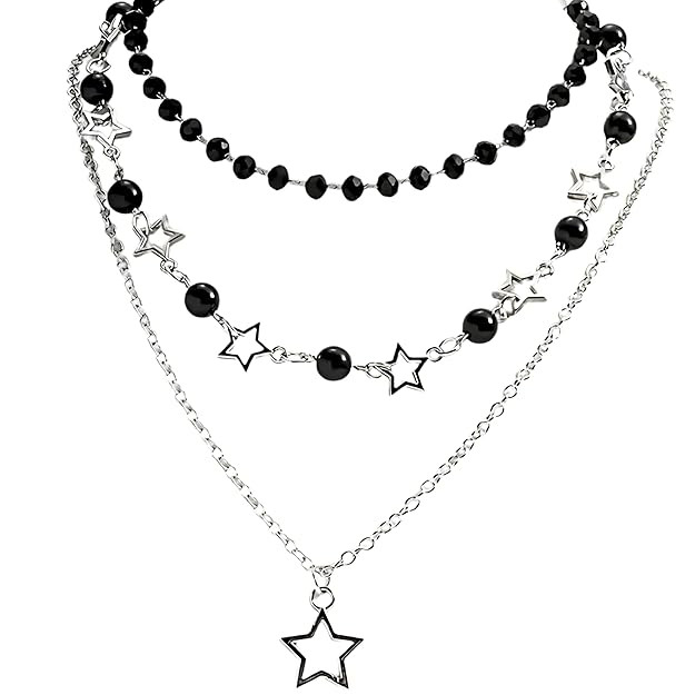 SNOWY SHOP 3-Piece Black & Silver Y2K Layered Necklace Set – Trendy Adjustable Artificial Chains for Girls & Women | Aesthetic Fashion Jewelry Gift for Sister on Raksha Bandhan Rakhi