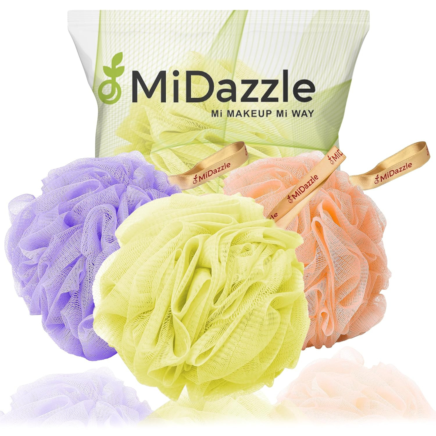 Midazzle Luxury Bathing Loofah Sponge Exfoliator Scrubber for High Lather Cleansing (Pack of 3, Colors may vary)
