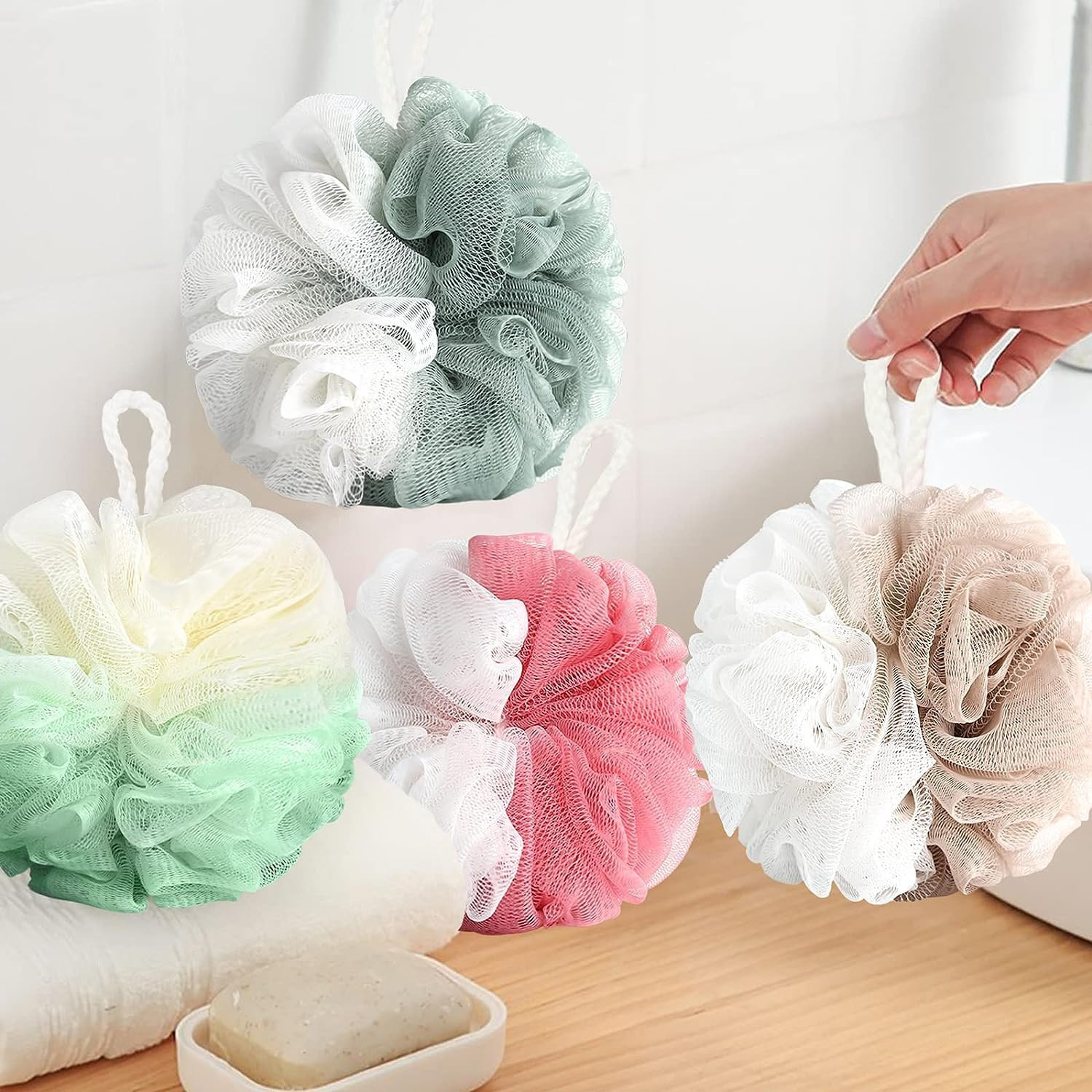 GIRLYZ ATTIRE Bath Sponge Shower Loofahs, Soft Net Body Scrubber Sponge Ball, Durable Mesh Pouf Bath Loofah Sponge Body Wash Puff (ASSORTED COLOR PACK OF- (1)