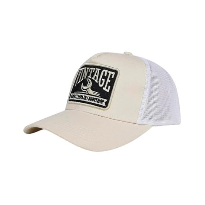 Droop Vintage Half Mesh Trucker Cap | Unisex Cotton Twill & Mesh Design | Adjustable Snapback Sports Cap for Men & Women | Gym, Running & Outdoor Activities