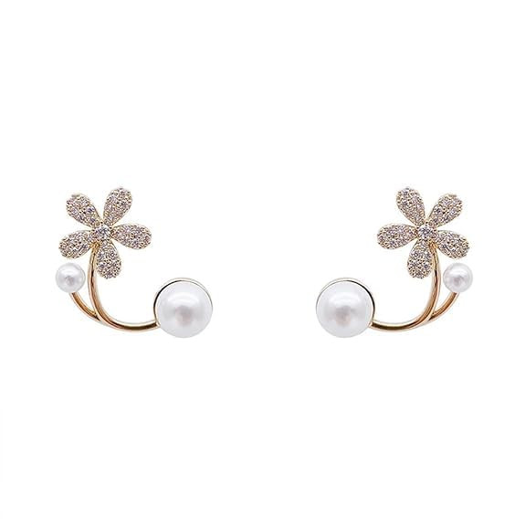 White Pearl Flower Earrings for Women & Girls | Korean Style Floral Stud Earrings | Elegant Pearl Blossom Design | Lightweight Fashion Jewelry for Wedding, Party, Festive & Daily Wear