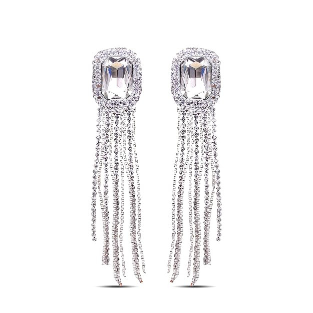 Classy silver color long earrings set crystal alloy silver for women's and girl's