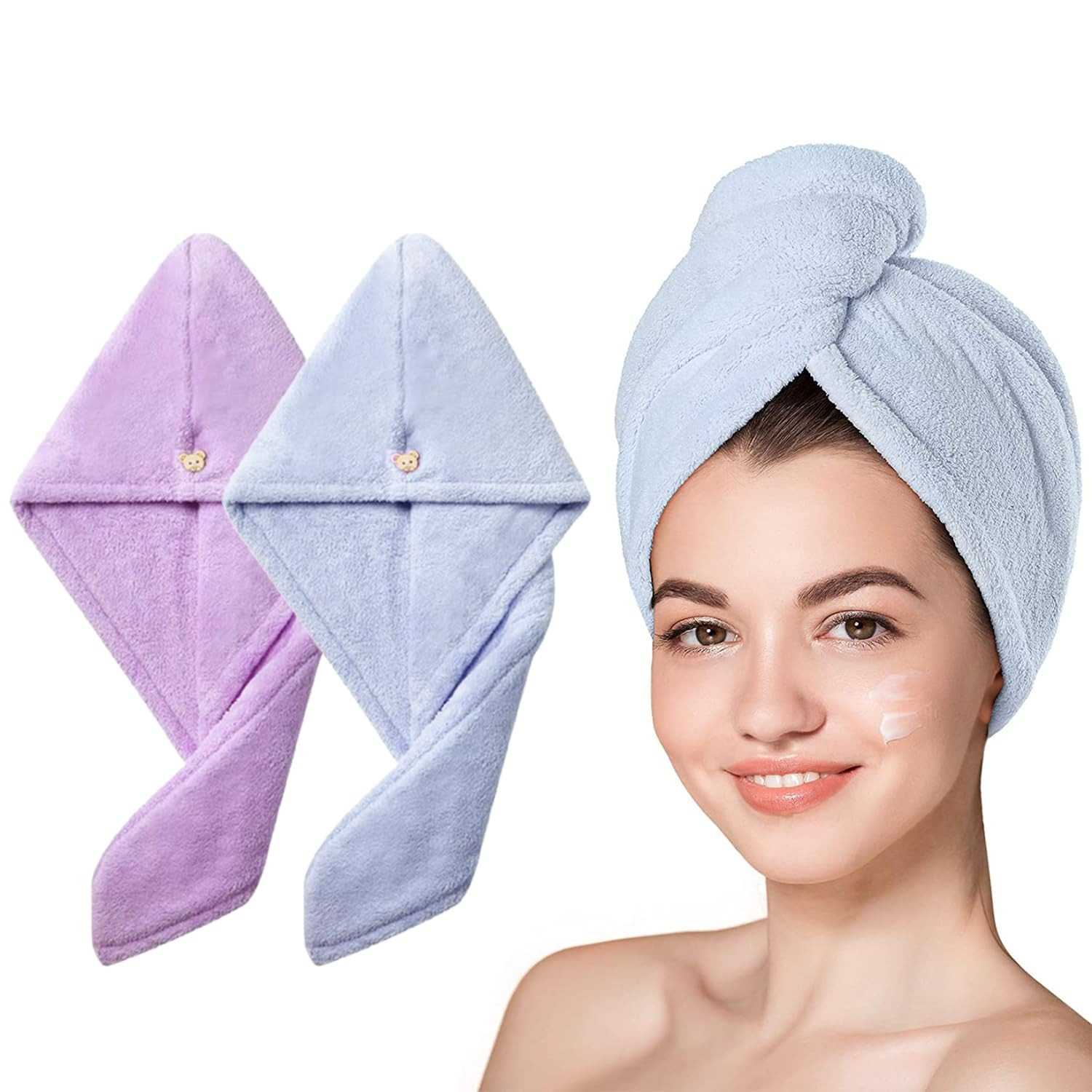 Yellow Weaves 2 Pcs Microfiber Hair Towel Wrap for Women Super Absorbent Head Towel Wrap for Ladies Hair Turban Quick Drying Microfiber Towel for Hair Salon Quality Hair Dry Cap (Multicolor)