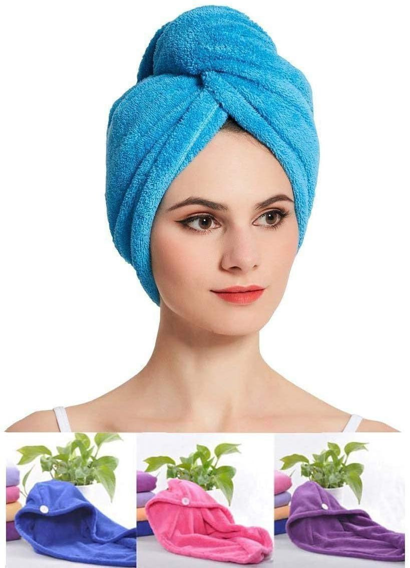 Microfiber Hair Towel Cap, Soft Absorbent Quick Drying Cap for Curly Thick Hair, Wrap Cap for Women Girls-Pack of 2, Beige (Multicolor)