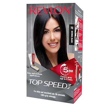 Revlon Top Speed Hair Color for Women Natural Black | Ginseng Root Extract and Mother of Pearl | 100% Grey Coverage in 5 Minutes | Ammonia Free, Easy Application and Intense Conditioning - Natural black 70