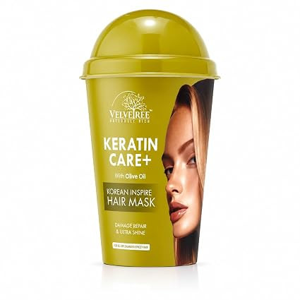Velvetree Keratin Care+ Korean Inspire Hair Mask with Olive Oil for Dry, Damaged & Frizzy Hair | Deep Repair Hair Spa Cream for Smooth, Strong & Ultra Shiny Hair | 800ml