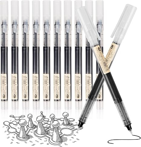worison 12pcs Black Gel Pens, Quick-Drying 0.5mm Needle Tip Liquid Ink Rollerball Ballpoint Pens