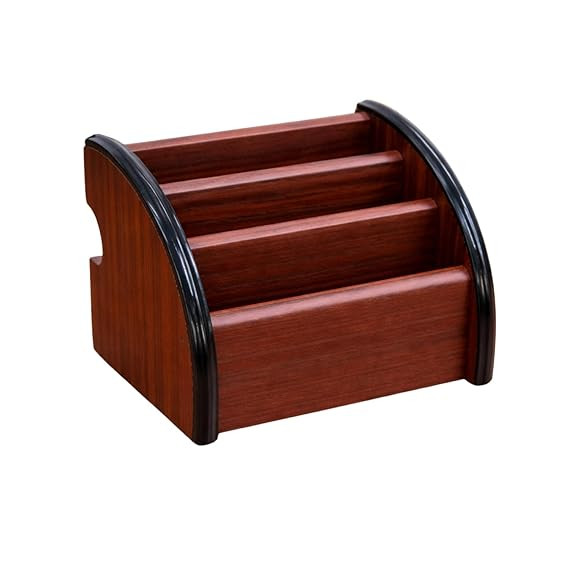 Wooden Desk Organizer | Multipurpose Pen Holder Key Holder | Office Table Storage Stand for Home & Office - Brown