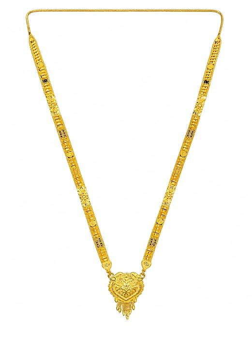 Gold Plated Traditional Mangalsutra with Floral Pendant and Black Bead Chain | 30 Inches Long|