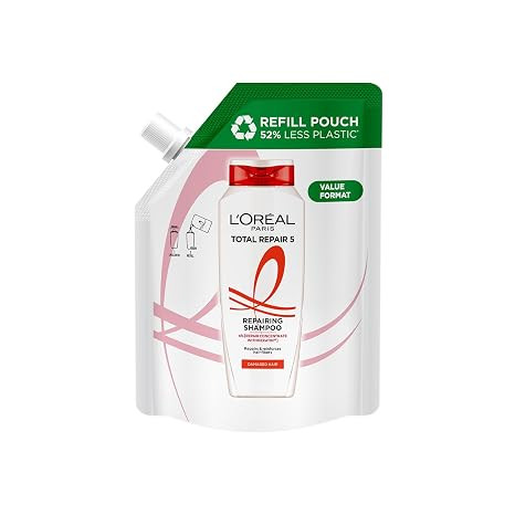 L’Oréal Paris Total Repair 5 Repairing Shampoo Refill Pouch With Keratin XS For Damaged Hair, 500ml