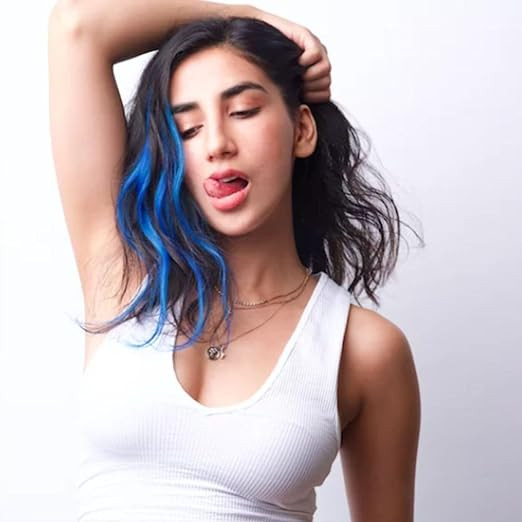 Nish Hair Strandout Coloured Clip-In Hair – Set of 2 (Electric Blue, 14 Inch) – 100% Human Hair Extensions