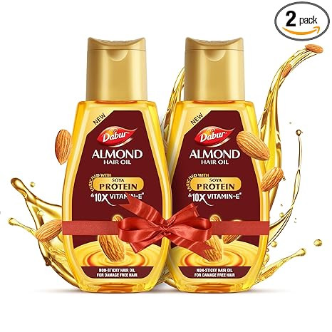 Dabur Almond Hair Oil - 580ml(290ml*2) | Provides Damage Protection | Non Sticky Formula | For Soft & Shiny Hair | With Almonds, Keratin Protein, Soya Protein & 10X Vitamin E