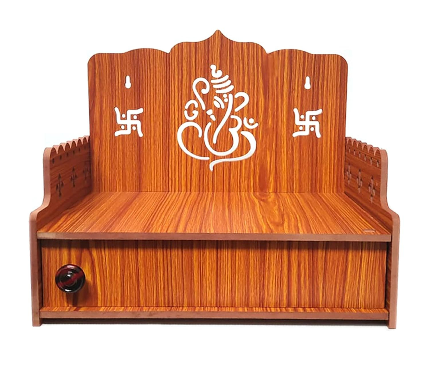Beautiful MDF Wooden Temple/Home Temple/Pooja Mandir (8 MM Plywood Thickness) (W- 14.5, L- 9.5, H-13 INCH) (WDN 14DORNTP)