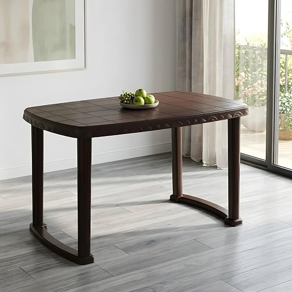 Nilkamal Shahensha Rectangular 4 Seater Virgin Plastic Dining Table for Dining Room | Indoor & Outdoor |Home Office | Hotel, Café and Restaurants | 1 Dining Table |Color Weather Brown