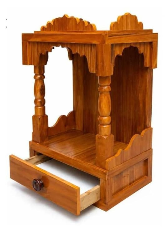Wooden Temple Mandir with Drawer, Teak Wood, Traditional Style, Home Pooja Room Decor