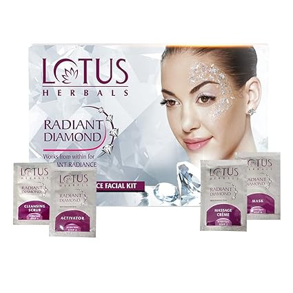 Lotus Herbals Radiant Diamond Cellular Radiance 1 Facial Kit | With Diamon Dust & Cinnamon | For All Skin Types | 37g