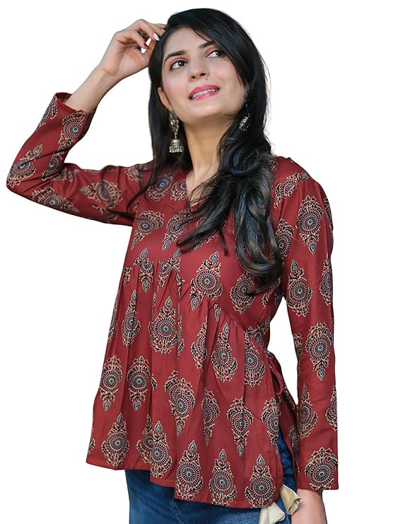Women's Poly Rayon Printed Alia Cut Peplum Top | Top for Office | Women's Tunics | Short Kurti Women| Regular Fit
