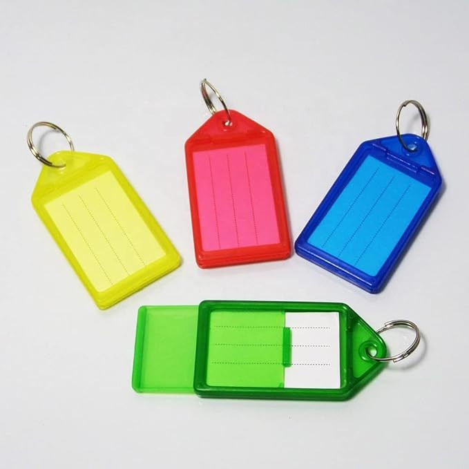 Plastic Blank Key Tags with Name Labels Multicolor Keyring Keychain Pack of 50