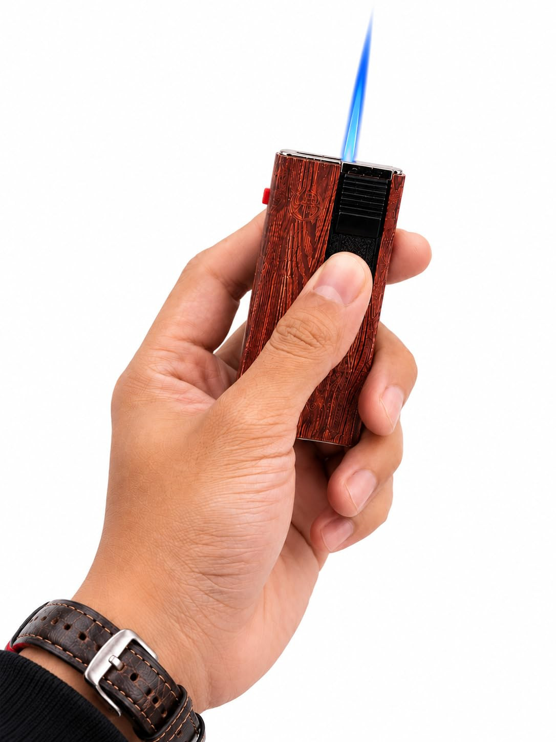 Premium Refillable Metal Lighter with Matte Finish & Wood Texture | Pocket Lighter, Durable & Reusable, For Outdoor, Camping, BBQ, Travel & Everyday Use