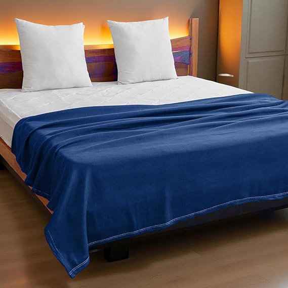 Premium Soft Fleece Blanket for Mild Winter & All-Season Use | Lightweight, Warm & Breathable Double Bed Blanket | Cozy Comforter for Home & Travel – 90x90 Inch Blue