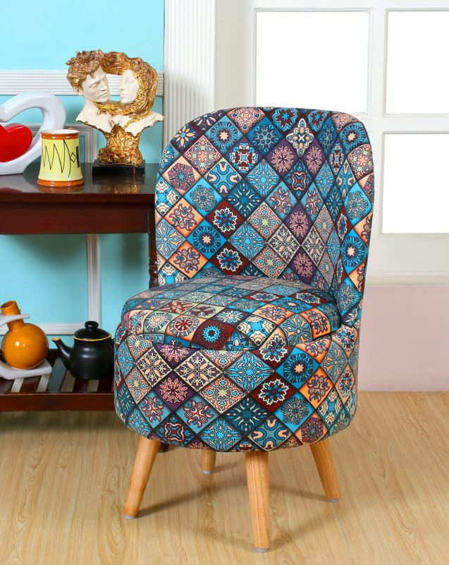 Pouffes Sitting Stool for Living Room, Mudda Puffy Wooden Ottoman Stools, Cushioned Pouffe Footstool, Pouf for Office Home Decoration & Dressing Table Sofa Chair, 18x18x32 Inch, Jaipuri