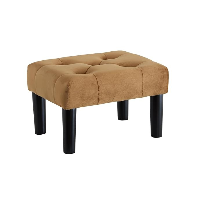 Small Footstool Ottoman, Velvet Wooden Foot Stool Ottoman with Wood Legs, Rectangle Ottoman Chair, Sofa Footrest Extra Seating for Living Room Entryway Office (Coffee)
