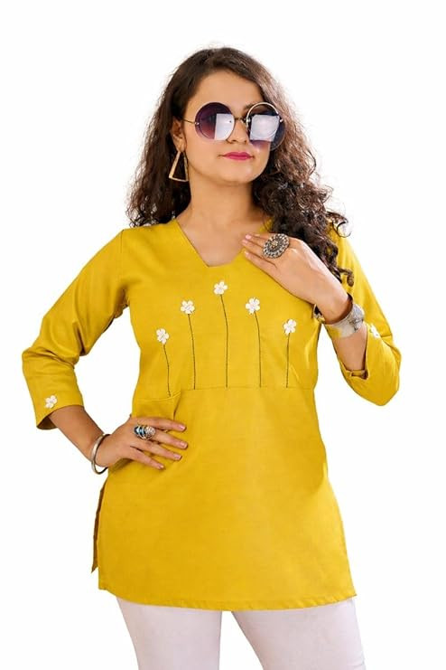 Women's Peplum Short Kurti in TOP Cotton Blend | Ladies Ethnic Tunic | Office