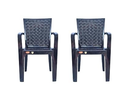 Prima Plastic Chair for Living Room | Set of 2 | Chair for Home, Living Room, Multipurpose | Stackable Chair with arm | 100% Virgin Plastic | Big Boss 3 (Weather Brown Colour)