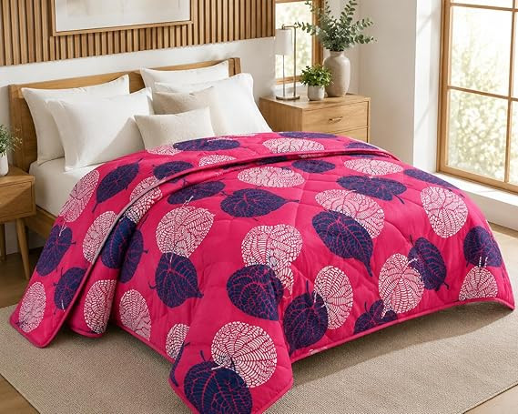 2nd Gen 220 GSM Microfiber Reversible AC Comforter/Blanket for Winter/Quilt/Duvets for King Size Double Bed (230X250 cm,Light Green and Pink)