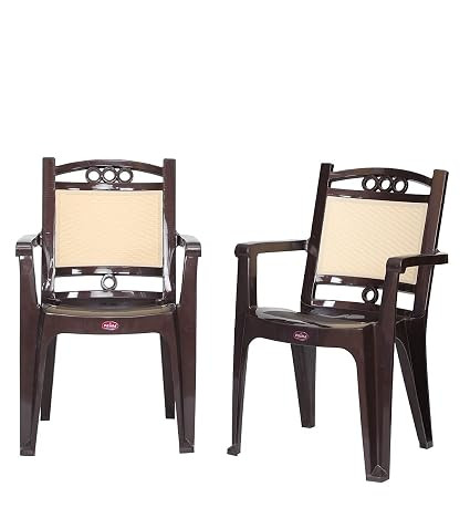 Prima Plastic Chair for Living Room | Set of 2 | Chair for Home, Living Room, Multipurpose | Stackable Chair with arm | 100% Virgin Plastic | Quikr 4 (Brown Beige Colour)