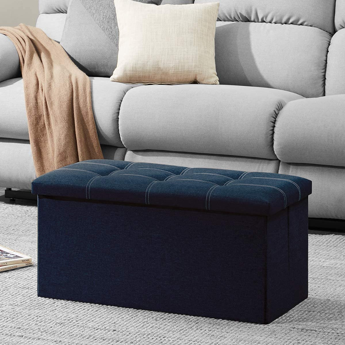 Luxury Furniture Square Foldable Storage Ottoman Coffee Cube Table Multipurpose Foot Rest Short Children Sofa Stool Bench Size (Xxx- Large (78 X 38 X 39 C.M.), Blue)