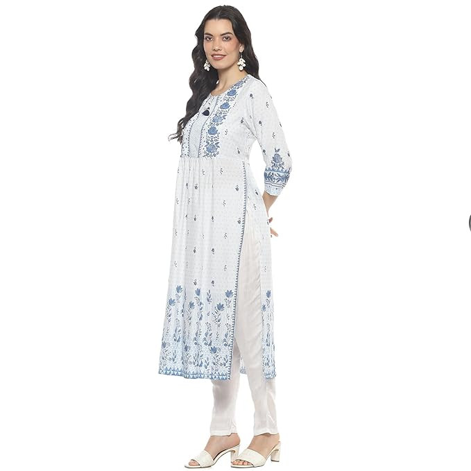 Blue Rayon Tiered Kurta for Women