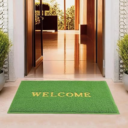 Welcome Door Mat for Home Entrance, Indoor Outdoor PVC Doormat (Green)